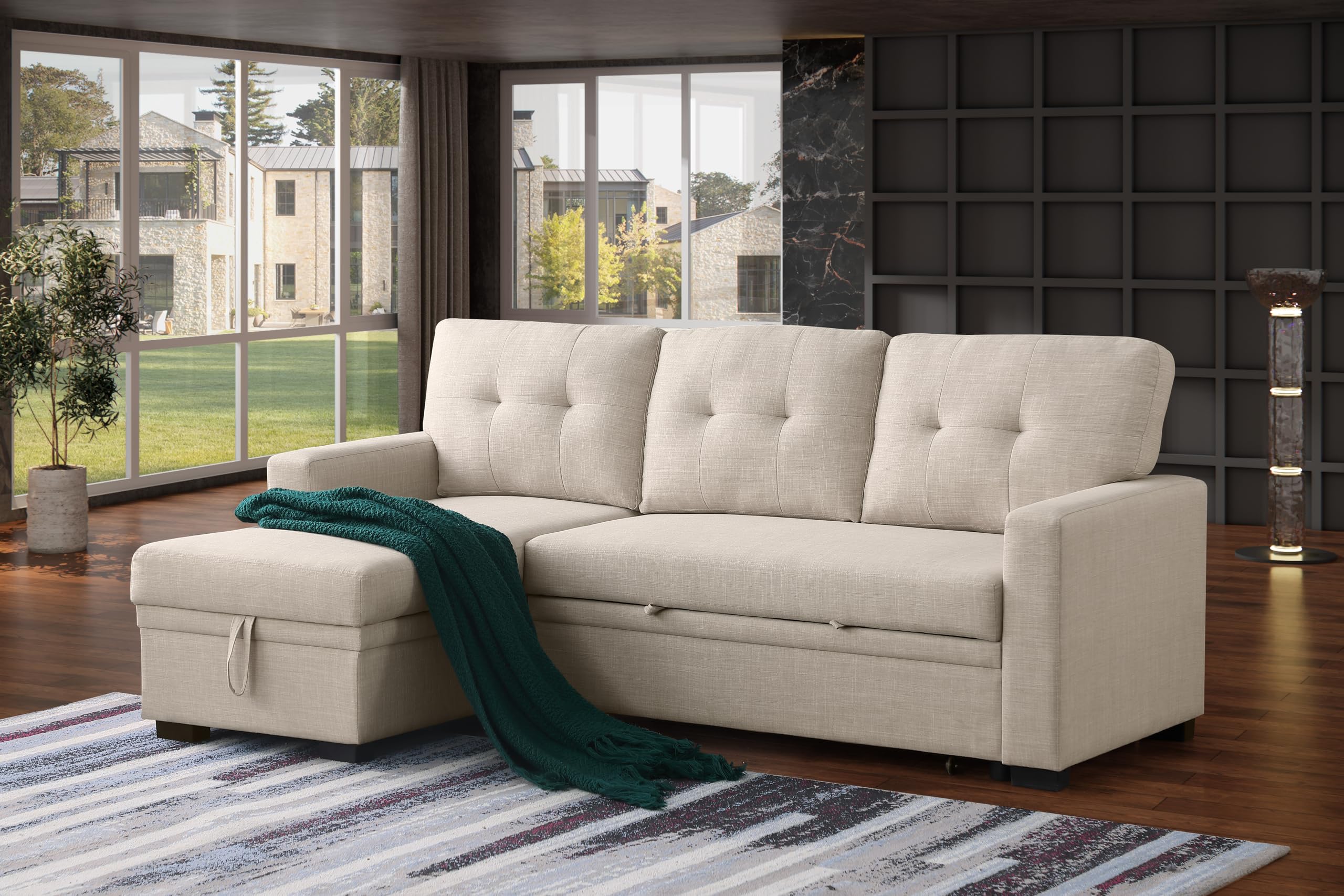 Photo 1 of ** Only box # 1 missing parts **  Sonya 4-in-1 Convertible L Shaped Couch with Pull Out Bed and Storage, Sectional Sleeper Sofa with Reversible Chaise for Living Room, Apartment, Bedroom, Office