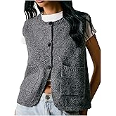 SOLY HUX Women's Button Down Sweater Vest Sleeveless Crew Neck Knit Tank Tops with Pockets Trendy Fall Outfits