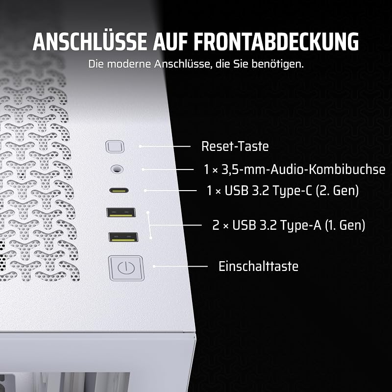 3500X Mid-Tower ATX PC-Gehäuse - Gehärtetes Panorama-Glas - Umgekehrte Verbindung Motherboard-Kompatibel - Keine Lüfter Enthalten - Weiß