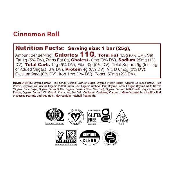 GOMACRO KIDS MACROBAR ORGANIC VEGAN SNACK BARS – CINNAMON ROLL (0.90 OUNCE BARS, 7 COUNT)