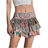 WDIRARA Women's Paisley Print Tiered Layers Mini Cake Skirt Low Rise Vacation Bohemian Skirt