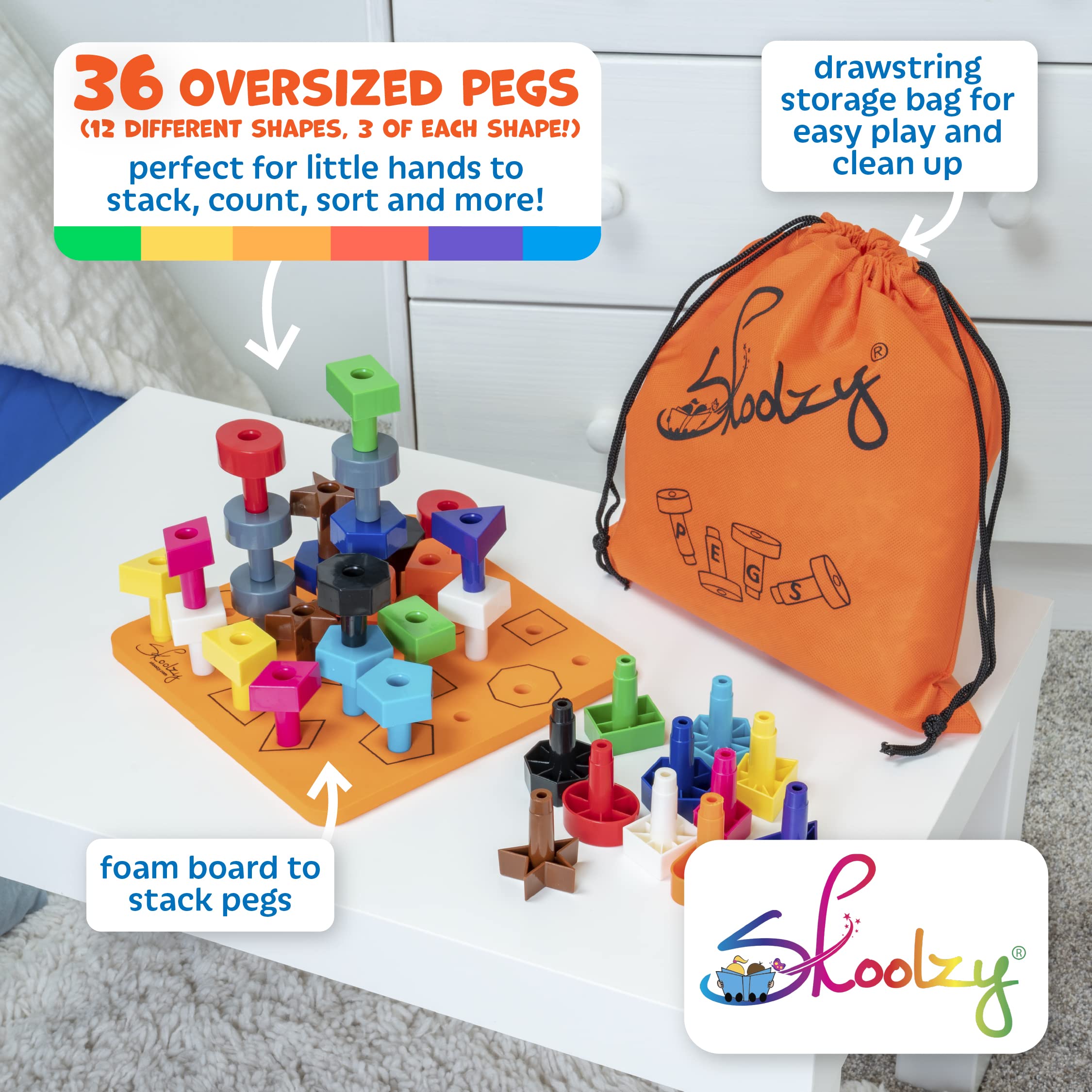Skoolzy Sensory Peg Board 38Piece Set STEM and Montessori Learning