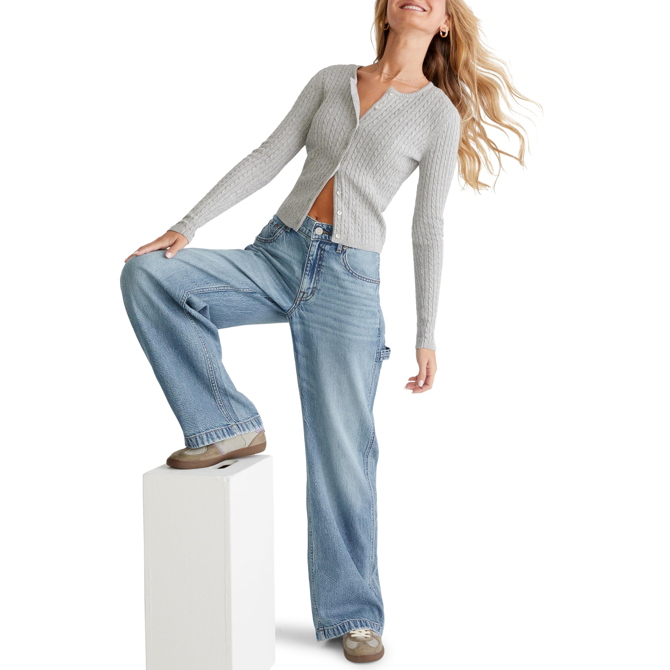 Aeropostale Women’s Carpenter Baggy Jean, Medium Wash, XXLS