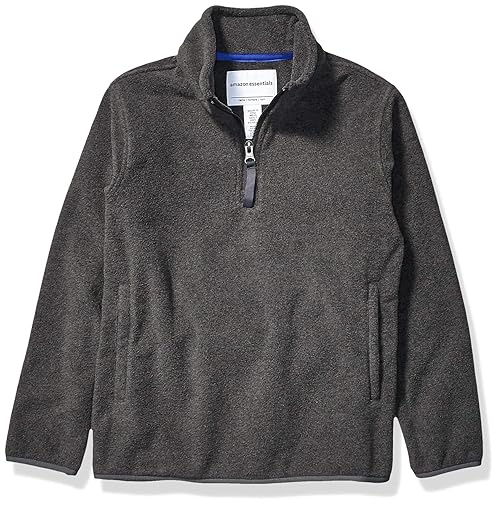 Amazon Essentials Boys' Polar Fleece Quarter-Zip Pullover Jacket, Charcoal Heather, X-Small