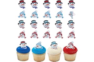 DecoPac Snowman Friends Cupcake Rings, 24 Christmas Cupcake Toppers For Festive Parties & Celebrations, Cute Snowmen, Food Safe Cake Toppers – 24 Pack