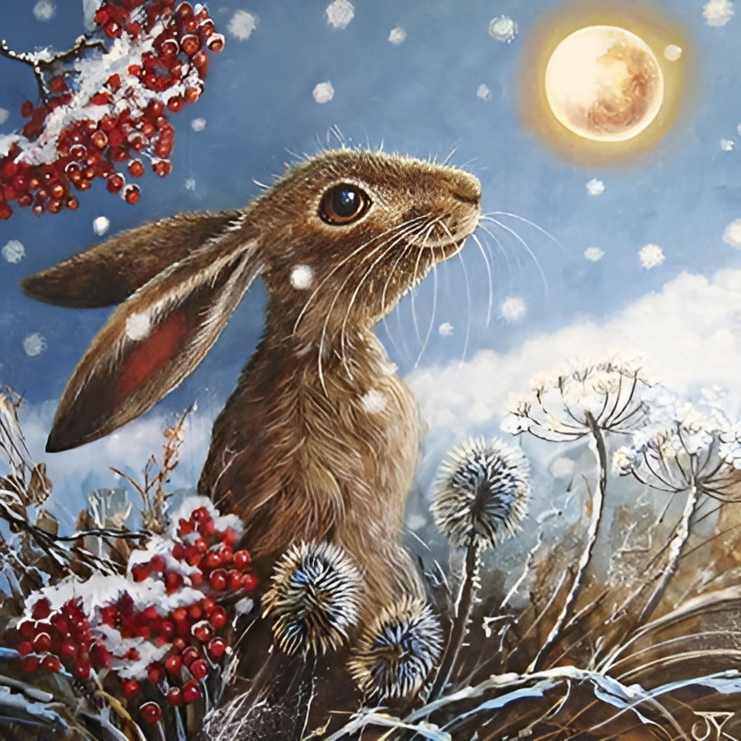 GBCC Charity Christmas Cards Pack of 6 - Charity Christmas Cards with a Moon Gazing Hare Design - Eco-Friendly Xmas Cards Multipack with Envelopes