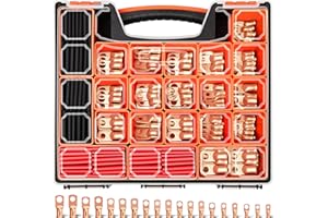 Kuject 220PCS Battery Cable Ends AWG 1 2 4 6 8 1/0 2/0 Gauge, 110PCS Heavy Duty Copper Wire Lugs Kit, Battery Cable Terminal Connectors Assortment with 110PCS 3:1 Heat Shrink Tubing