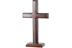 Liaya Handmade Wooden Wall Cross with Stand for Hanging or Standing, Catholic Wood Crafted Crucifix Wall Decoration, Christia