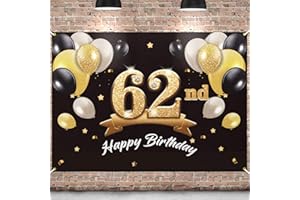 PAKBOOM Happy 62nd Birthday Banner Backdrop - 62 Birthday Party Decorations Supplies for Men - Black Gold 4 x 6ft