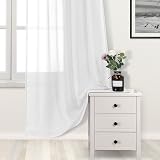 DWCN White Sheer Curtains 52x84 2 Panels Textured Voile Eyelet Top view 3