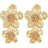 1 Pair Gold Flower Earrings for Women Large Double Floral Earrings Boho Statement Earring Big Dangle Earring for Women Unique Jewelry Gift by Matwsec
