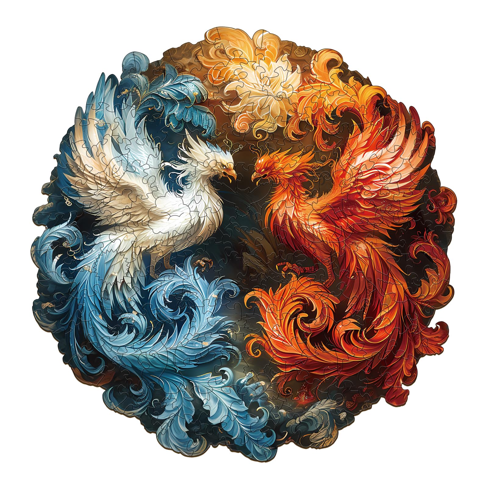 Photo 1 of Jigfoxy Wooden Puzzles for Adults, Yin-Yang Phoenix Wood Puzzles Adult, Unique Animal Shape Wooden Jigsaw Puzzles for Adults, Birthday Gifts for Puzzle Lovers, Family, Friend (L-13.7 * 13.3in-260pcs)