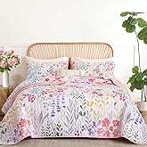 Xruibed Floral Quilt Sets Queen Size Pink Quilt Set 3 Pieces Bedspreads Bedding Set Soft and Cozy Microfiber Lightweight Quilt Flower Bed Coverlet Sets for All Season(Queen 96"x90")
