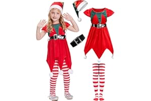 IKALI Christmas Elf Costume Kids Santa's Helper Costume Santa Claus Holiday Dress-up Outfit for Boys Girls Children