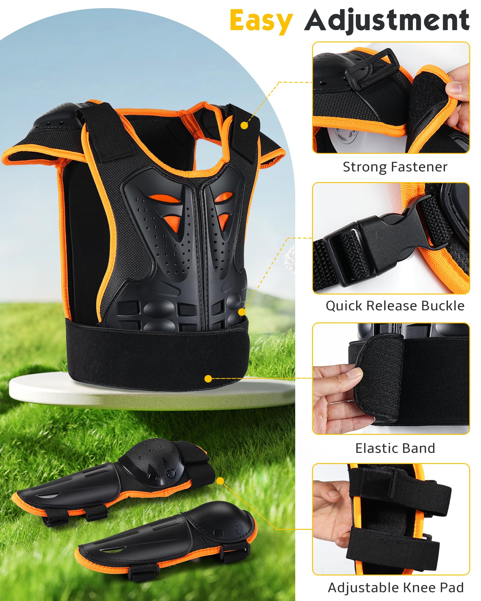Youth Dirt Bike Gear, JUSTDOLIFE 5 PCS Motorcycle Armbor Protection Jacket, Kids Motorcycle Armor with Knee Pads Elbow Pads Chest Protector Racing for Outdoor Sports