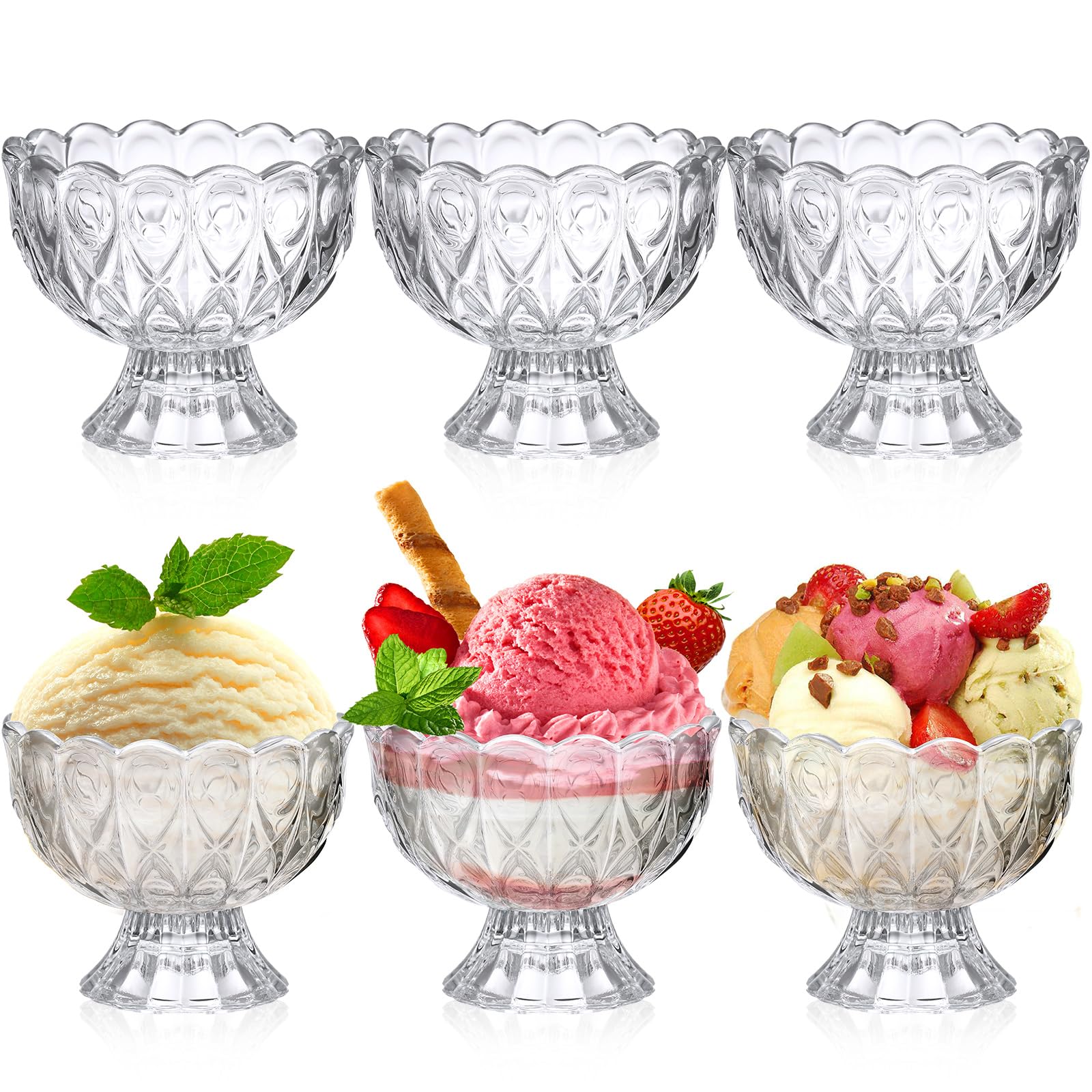 Photo 1 of Nuenen 6 Pcs Glass Ice Cream Cups 5.1oz Tulip Clear Glass Dessert Cups Bowls Footed Parfait Glasses Small Trifle Dish for Fruit Salad Milkshake Sundae Snack Cocktail Condiment Party