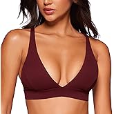 CRZ YOGA Butterluxe Deep V-Neck Sports Bras for Women - Spaghetti Strap Criss Cross Padded Top Low Coverage Wireless Yoga