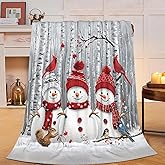 Yibuda Winter Snowman Blanket Christmas Flannel Plush Throw Blanket Cozy Cardinal Bird Decor Fleece Stuff Blanket Gifts for Lover Girls Boys Kids Adults Women Bed Travel 40"x50"