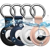 R-fun Airtag Holder with Keychain, [4 Pack] Silicone Protective AirTag case Cover with Key Rings for Wallet, Dog Collar, Lugg