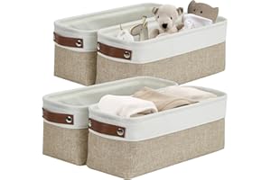 DECOMOMO Small Basket for Bathroom Organization, Narrow Storage Baskets for Shelves and Toilet Paper Storage (Beige & White -