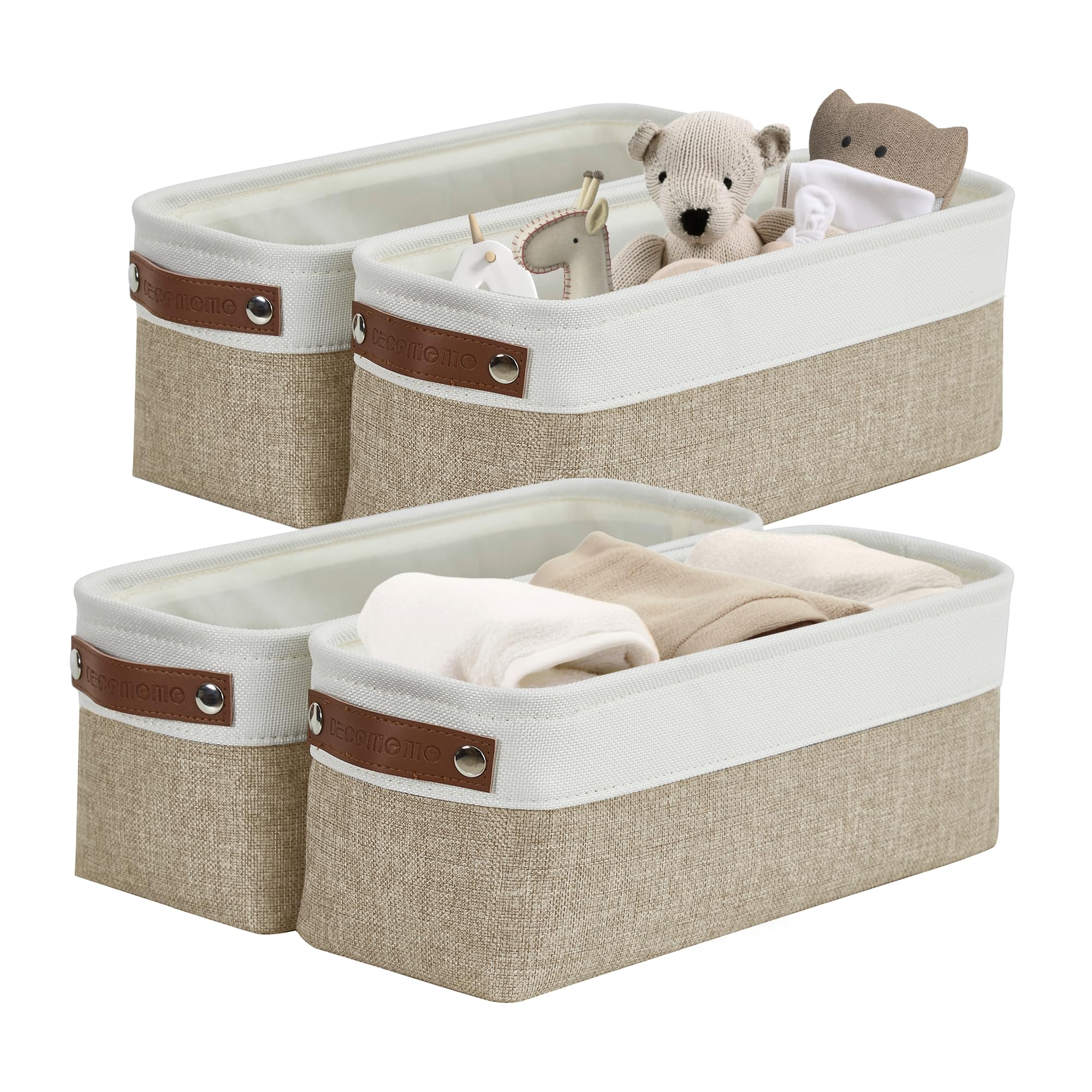 Photo 1 of ***(SEE NOTES BEFORE BIDDING)***DECOMOMO Narrow Storage Bins Small Baskets for Organizing Bathroom, Toilet Tank, Towel Storage, Entryway, Gifts (Beige and White - Set of 4)