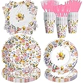 Owelleny Bee Party Decorations Tableware for Kid's Birthday Baby Shower, Bumble Bee Birthday Party Supplies Table Decorations, Paper Plates, Cups, Napkins, Disposable Cutlery, Serves 24