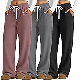 Neer 3 Pack Women's Waffle Knit Pants Wide Leg Baggy Sweatpants Casual Drawstring High Waisted with Pockets Knit Trousers