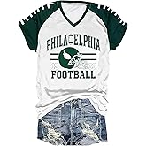 Football Shirts for Women Game Day Outfits Cute Graphic Jersey Team Fan Tee Tops V Neck Short Sleeve Shirts