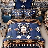Erosebridal Western Comforter Set 7 Piece Bed in a Bag Twin | Bohemian Decor Geometric Bedding Sets Boho Aztec Comforter and Sheet Set, Ethnic Tribal Arrow Bed Sets,Blue