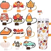 12pcs Fall Straw Toppers for Stanley Cup Thanksgiving Autumn Straw Covers 10mm Silicone Drinking Tip Covers for Stanley Cup Accessories