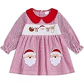 Toddler Little Girl St Patricks Day Smocked Dress Shamrock Embroidery Long Sleeve Doll Collar Plaid Irish Dresses