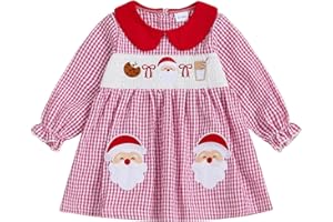 ZIXILOVGIR Toddler Little Girl St Patricks Day Smocked Dress Shamrock Embroidery Long Sleeve Doll Collar Plaid Irish Dresses