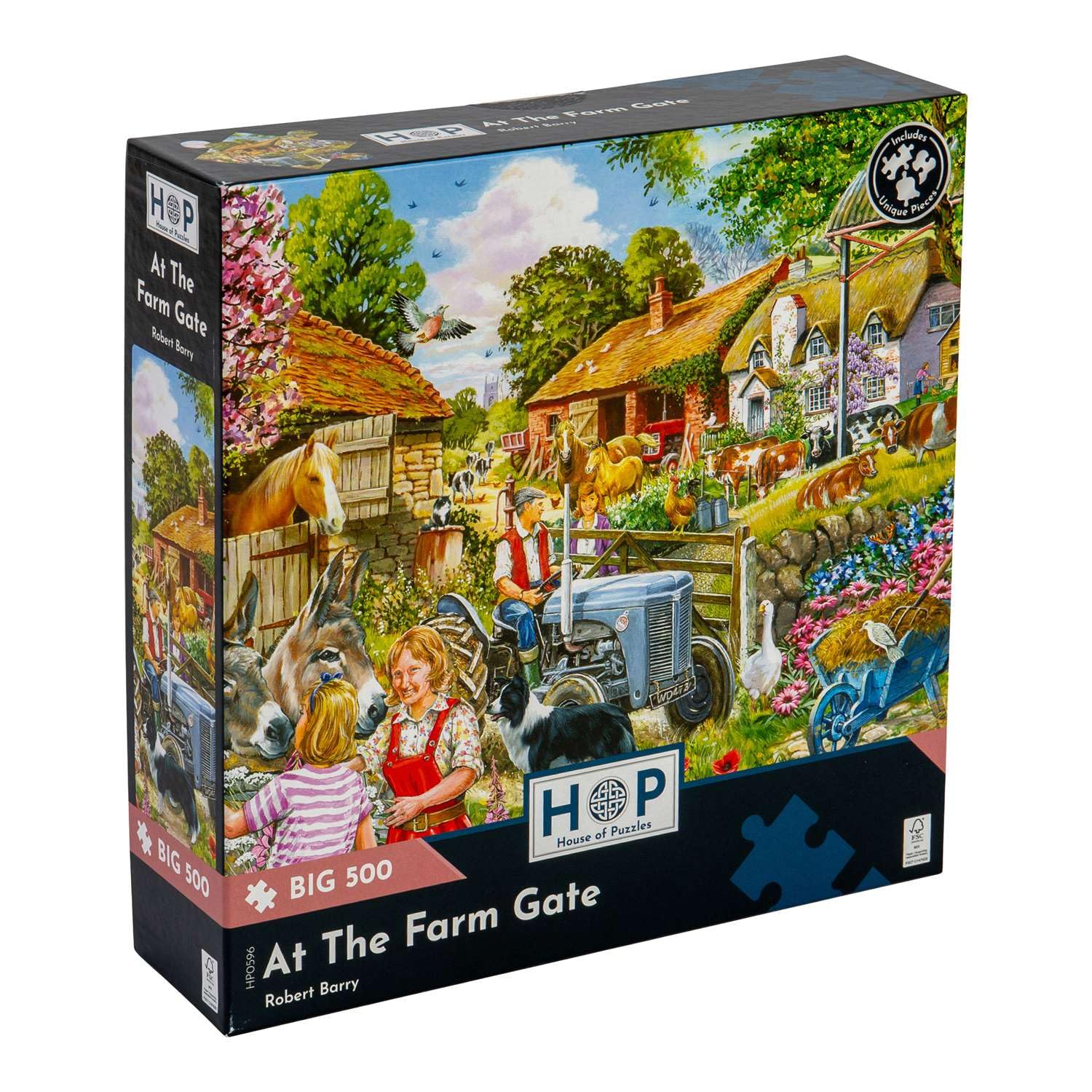 The House of Puzzles - At The Farm Gate Jigsaw - Big 500 Piece Jigsaws For Adults, Extra Large Pieces, Artist Illustrated, Scenic Landscape, Deluxe Puzzle Gifts
