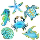 Lounsweer 6 Pcs Metal Ocean Wall Art Decor Sea Fish Turtle Wall Sculpture Outdoor Hanging Art Sculptures Ocean Theme Decorations for Garden, Pool, Fence, Patio, Bathroom Indoor