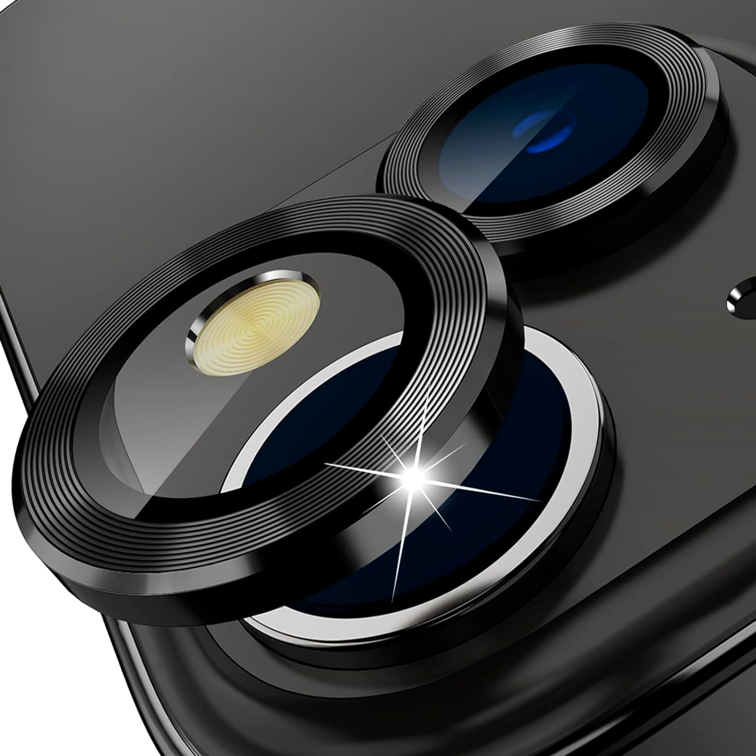 Camera Protector iPhone 13 / iPhone 13 Mini - Tempered Glass Camera Lens Protective Case and Aluminum Alloy Ring - HD Anti-Scratch Crystal Film, 9H Hardness Bubble-Free Black