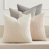 MIULEE Boho Farmhouse Decorative Pillow Covers 18x18 Inch Set of 4 Rustic Modern Home Decor Couch Throw Pillows Corduroy Pillowcases for Sofa Living Room Bed Neutral