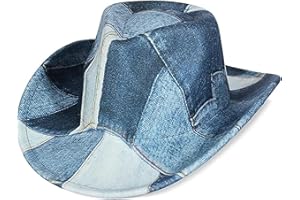 EOZY Tie Dye Denim Patchwork Cowboy Hat for Women Men Western Wide Brim Costume Party Hat