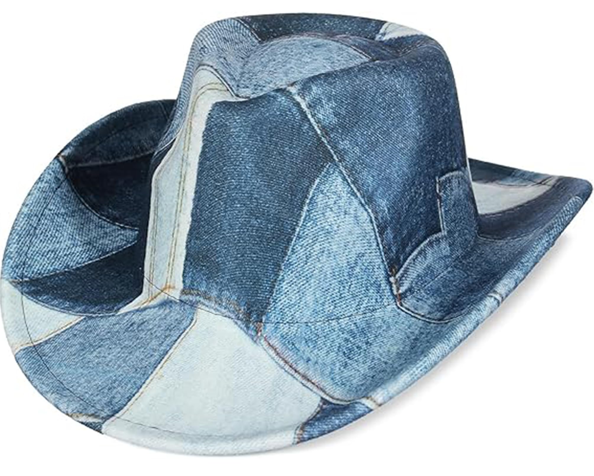 Photo 1 of *MINOR DAMAGE - USED*
EOZY Tie Dye Denim Patchwork Cowboy Hat for Women Men Western Wide Brim Costume Party Hat/Light Blue