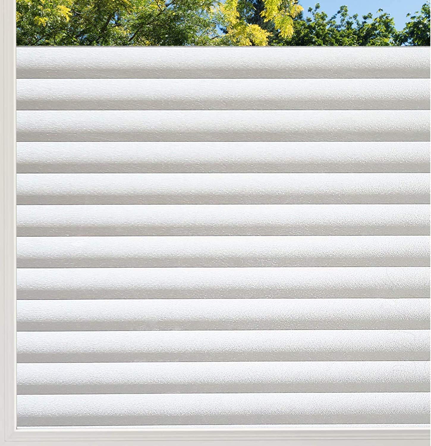 rabbitgoo Static Window Film for Glass Privacy Film Frosted Glass Self Adhesive Window Sticker Decorative Thick Upgrade Version 44.5 x 200 cm, Stripe Pattern for Home Kitchen Office