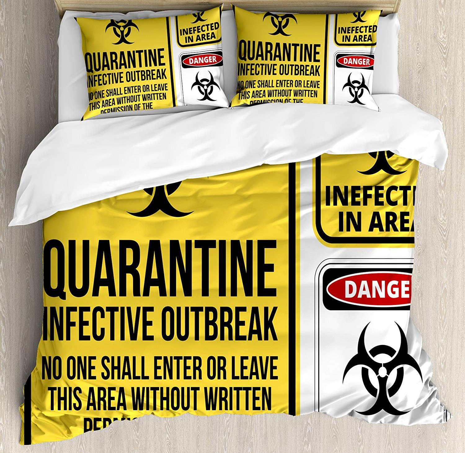 Zombie Decor 4 Pcs Bedding Set Twin Size Danger Caution Signs