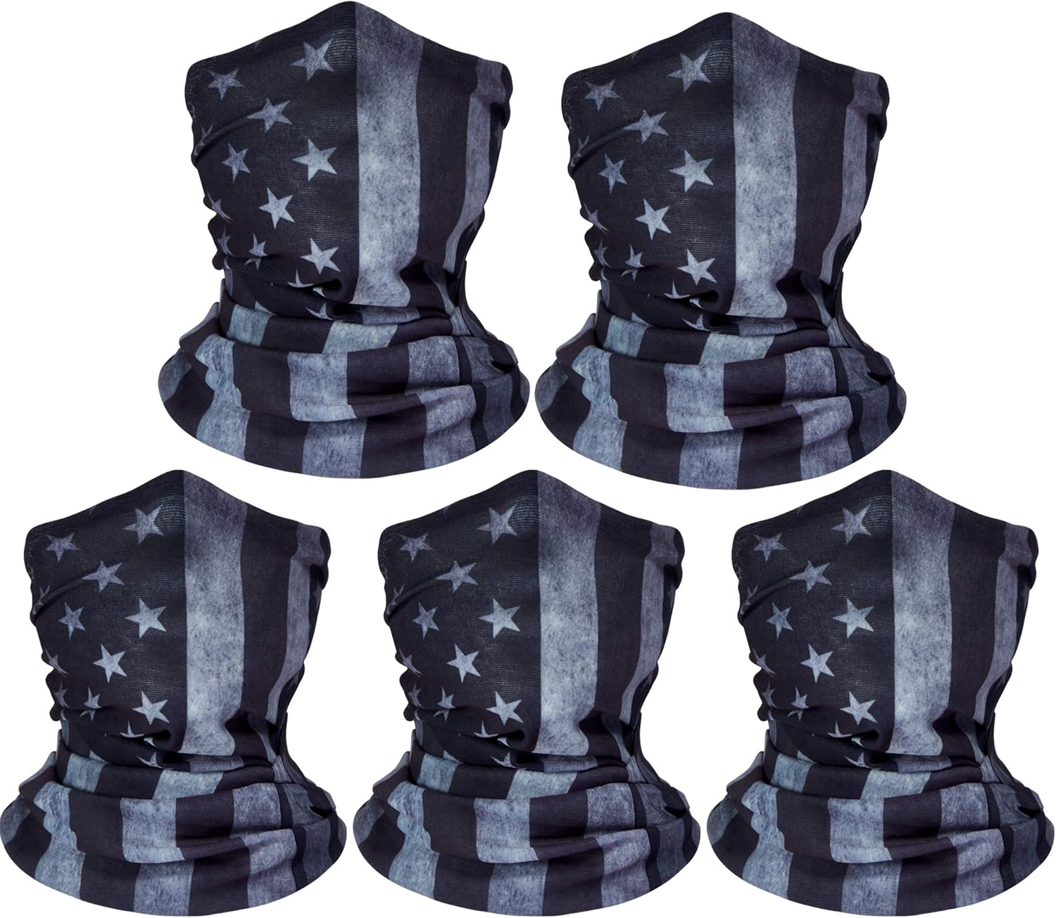 ZeeDix 5 Pcs American Flag Outdoor Bandana Face Mask- Microfiber Multifunctional Seamless Headwear, UV Protection Face Neck Gaiter for Riding, Skiing, Snowboarding, Balaclava, Hiking, Fishing(Gray): Clothing