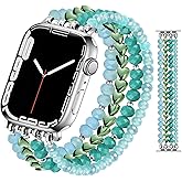 JR.DM Beaded Bracelet Band Women Compatible with Apple Watch 42mm(S3/2/1) 44/45/46/49mm Stretch Handmade Dressy Elastic Replacement Strap for iWatch Series 11/10/9/8/7/6/5/4/3/2/1/SE/Ultra, Green