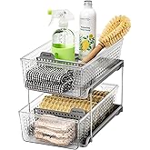madesmart 2 Tier Organizer, Under Cabinet Storage with Pull Out Sliding Drawers, for Cleaning Supplies, Undersink, Sponges, Bottles & Bath, Adjustable Dividers & Pull Out Baskets, Grey