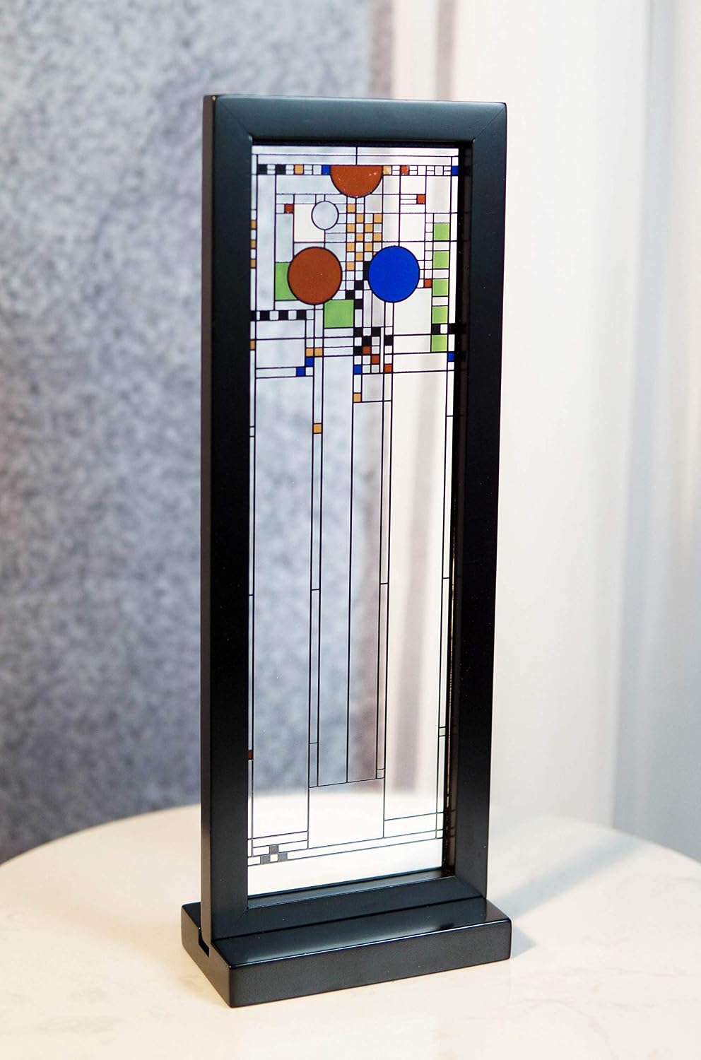 Avery Wright Lloyd Frank Ebros Coonley Masterpiece Decorative Office Or Home Stand With Plaque Desktop Framed Wood Suncatcher Art Glass Stained Design Geometric Panel Middle Playhouse Glass Sheets Sell Like Hot Cakes