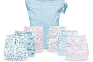 Simple Being Reusable Cloth Diapers, Double Gusset, One Size Adjustable, Washable Soft Absorbent, Waterproof Cover, Eco-Friendly Unisex Baby Girl Boy, six 4-Layers Microfiber Inserts (Stripes)