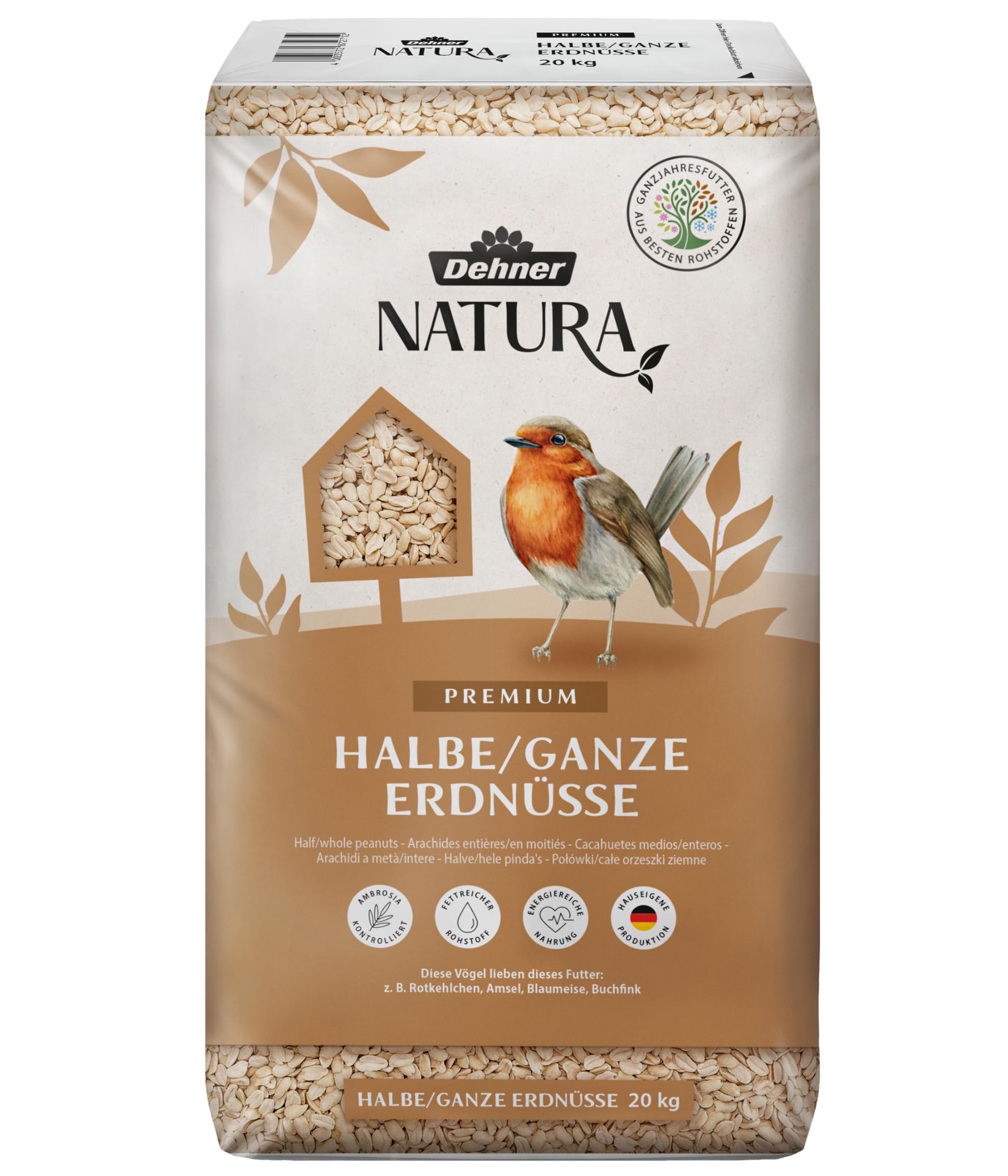 Dehner Natura Wild Bird Food Half/Whole Peanuts 20kg
