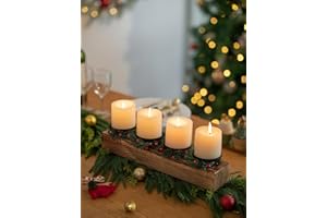 Romadedi Christmas Candle Holder Centerpiece Set - Farmhouse Pine Wood Candle Holders with Mini Wreaths Holiday Dining Table 