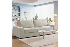 EASELAND Sofa Couch, 88" Chenille Loveseat for Living Room, 3 Seater Lounge Sofa for Bedroom with Removable Back and Seat Cushions, Modern Deep Seat Comfy Couch with Solid Wood Legs and Armrest(Beige)