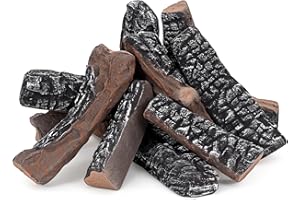 INNO STAGE Small 10 Pcs Gas Fireplace Logs Set - Realistic Ceramic Logs for Gas Fireplace, Ventless Faux Fire Place Wood - Heat Resistant, Lightweight Fake Logs for Indoor/Outdoor Fire Pits, Fireplace Decor
