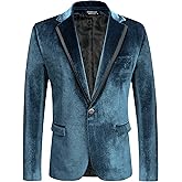 COOFANDY Men's Velvet Blazer One Button Velour Tuxedo Jacket Notched Lapel Suit Jackets for Prom Wedding Party Dinner